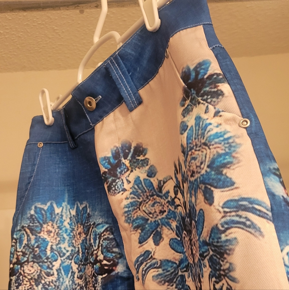 Blue Floral Patchwork Pants - Picture 3 of 5